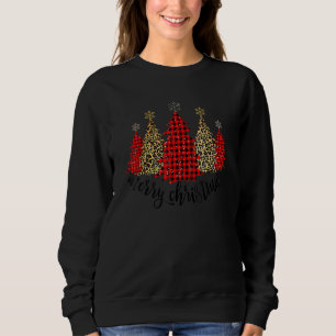 Sudadera Pinos de Navidad Plaid Rojo Leopardo Granja