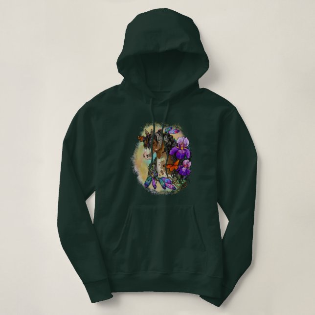 Sudadera Pintar caballo Mustang con iris y mariposas (Diseño del anverso)