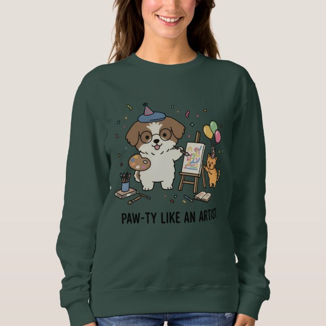Sudadera Pintor de perro Beagle juguetón con arte de gatito (Anverso)