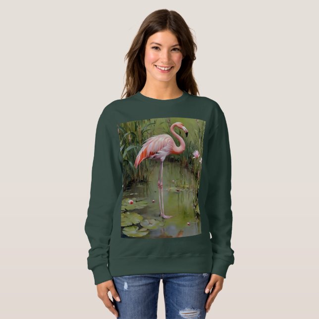 Sudadera Pintura De Aceite De Flamingo Rosa Y Láminas De Ag (Anverso completo)