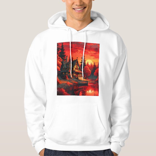 Sudadera Pintura de atardecer con cabaña y lago-66633 (Anverso)