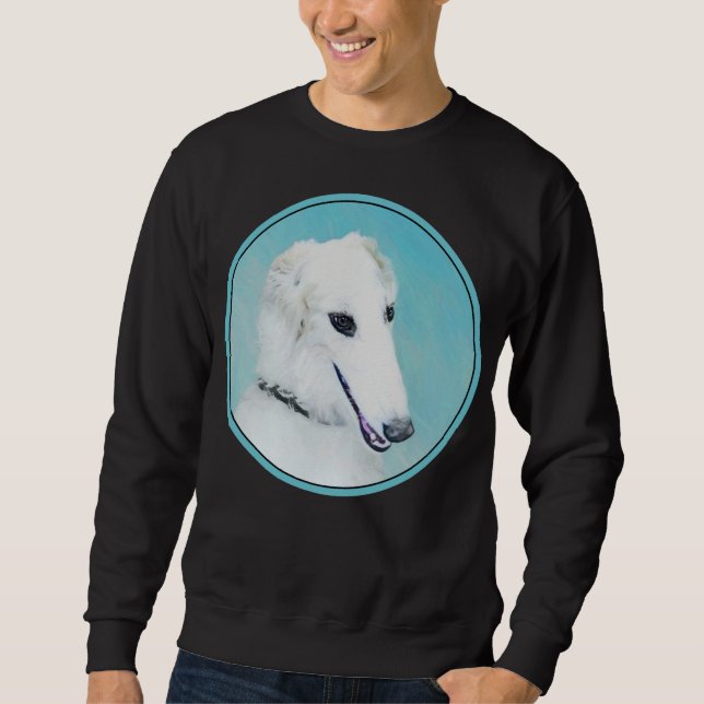 Sudadera Pintura de Borzoi (blanco) - Arte de perro origina (Anverso)