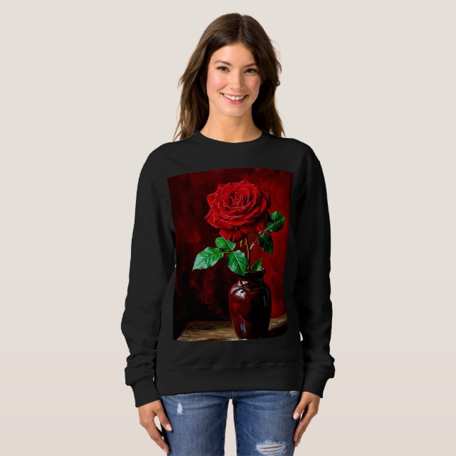 Sudadera Pintura de Flor de Rosa Roja  (Anverso completo)