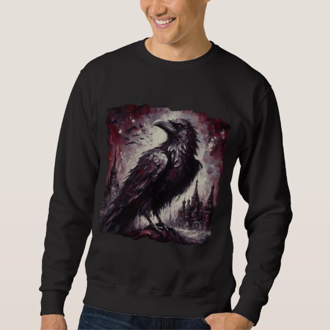 Sudadera Pintura de pájaro de gallo gótico Raven Crow de ar (Anverso)