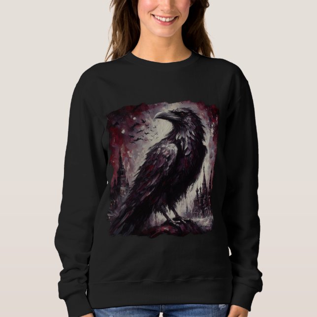 Sudadera Pintura de pájaro de gallo gótico Raven Crow de ar (Anverso)