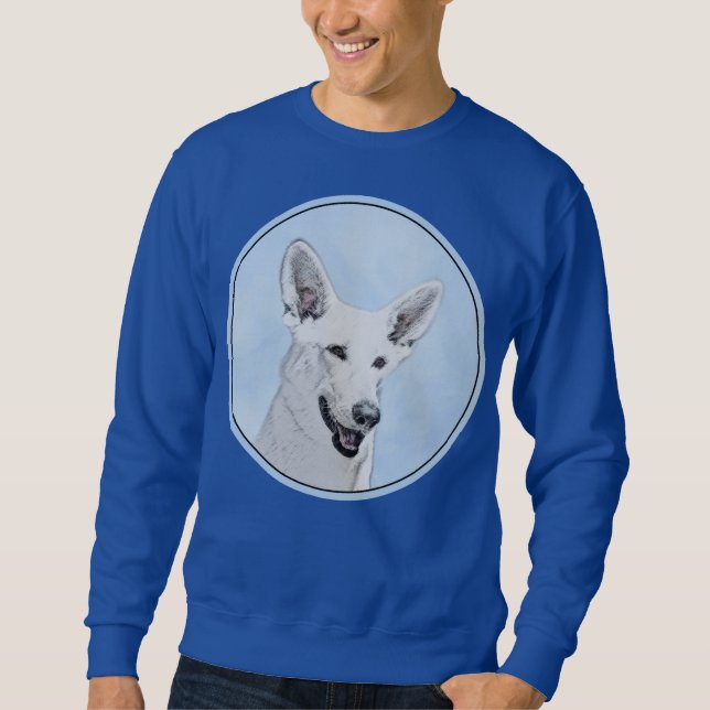 Sudadera Pintura de pastor blanco - Arte de perro original  (Anverso)