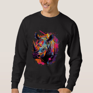 Sudadera Pintura de Rhinoceros Retrato de arte animal Color