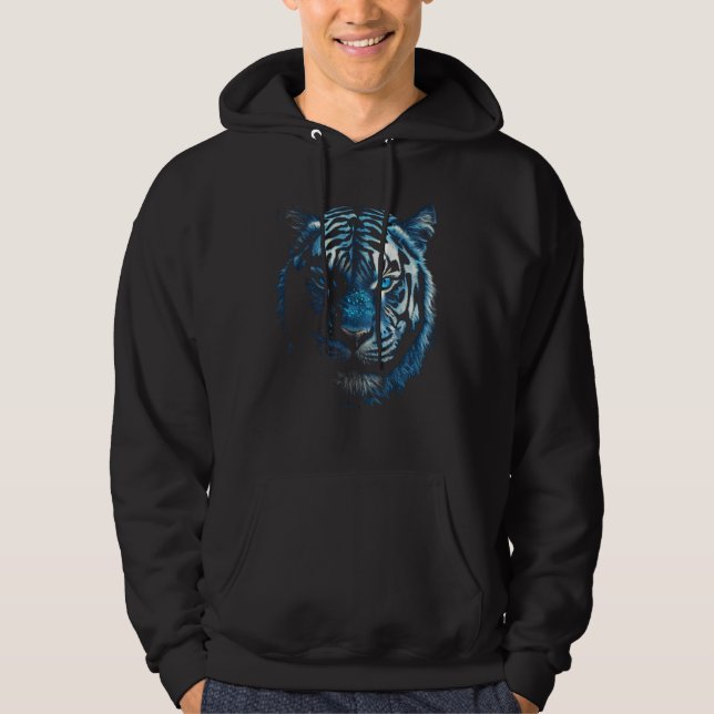 Sudadera Pintura de tigre - Ojos azules - Tigre de arte ani (Anverso)