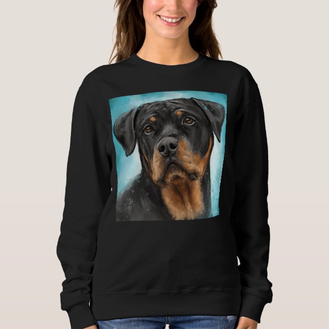 Sudadera Pintura De Un Rottweiler Adorable Con Un Curioso (Anverso)
