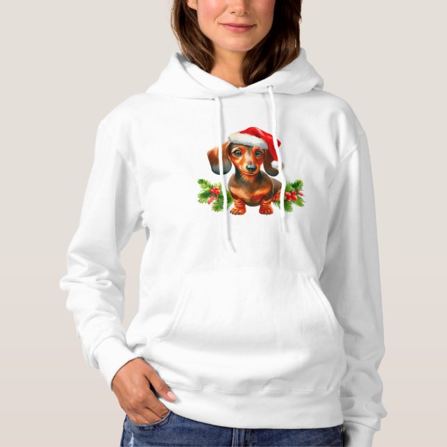 Sudadera Pintura festiva de Dachshund - Doxie de vacaciones (Anverso)