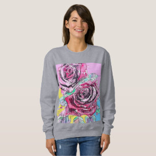 Sudadera Pintura floral de flores rosadas acuarela rosa roj