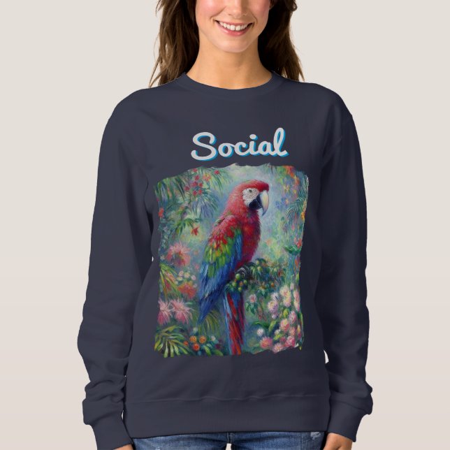 Sudadera Pintura floral de la jungla de pájaros de loro soc (Anverso)
