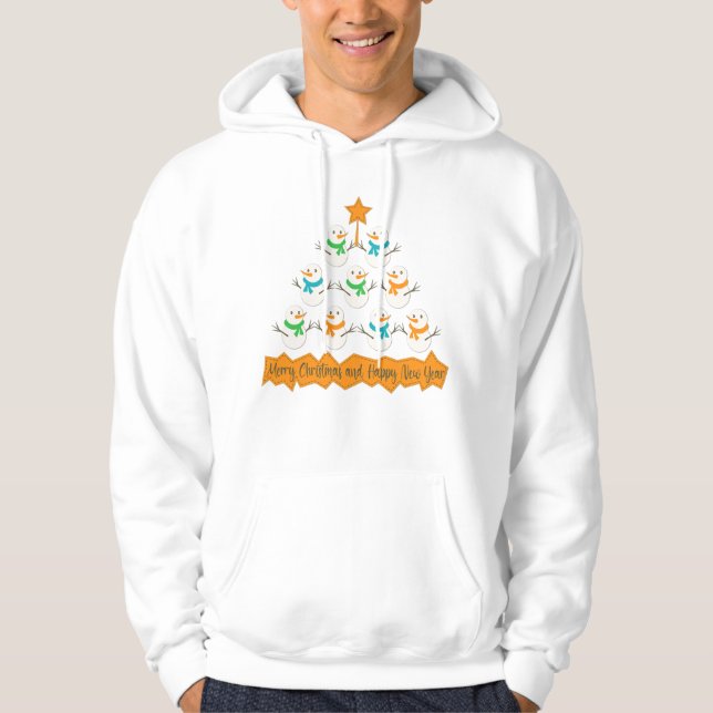 Sudadera Pirámide de árboles de Navidad hecha de muñecos de (Anverso)