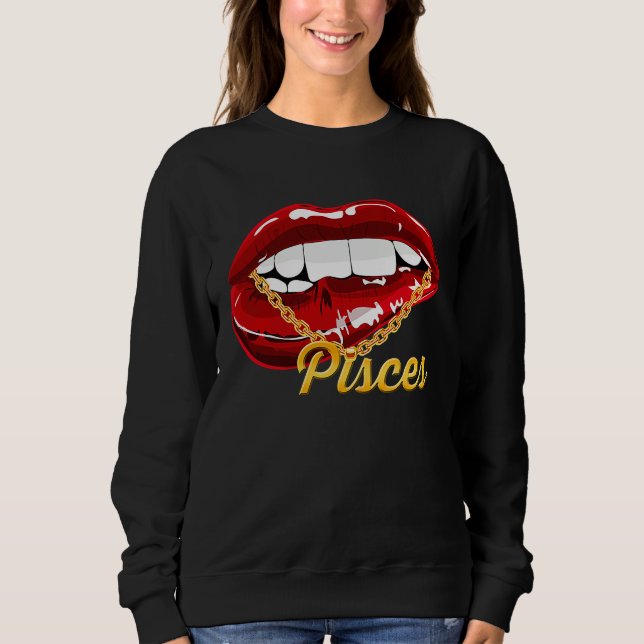 Sudadera Pisces Girl Juicy Lips Gold Chain Astrology Zodiac (Anverso)