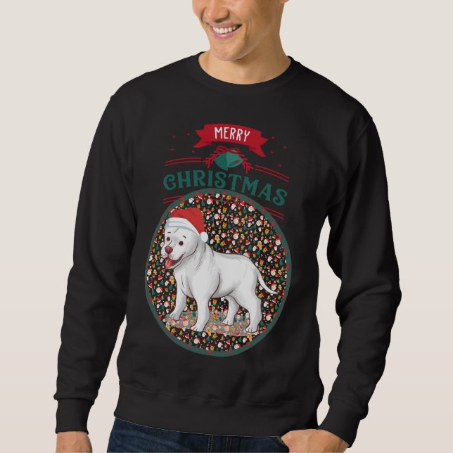 Sudadera Pitbull Blanco Adorable Con Santa Hat Merry Christ (Anverso)