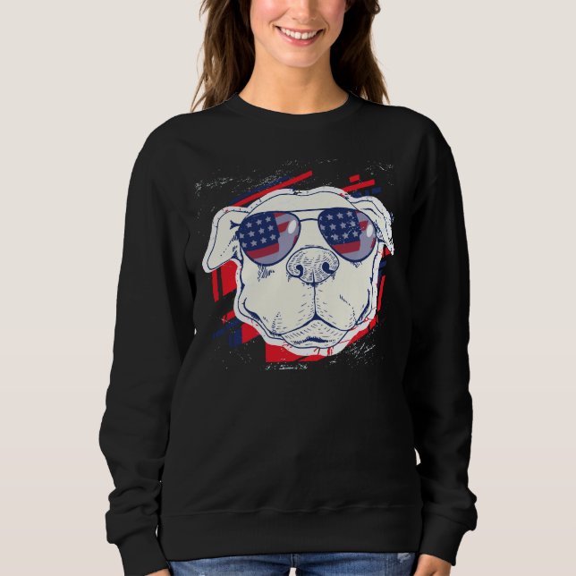 Sudadera Pitbull Con Gafas De Sol Y Bandera De Los Estados  (Anverso)
