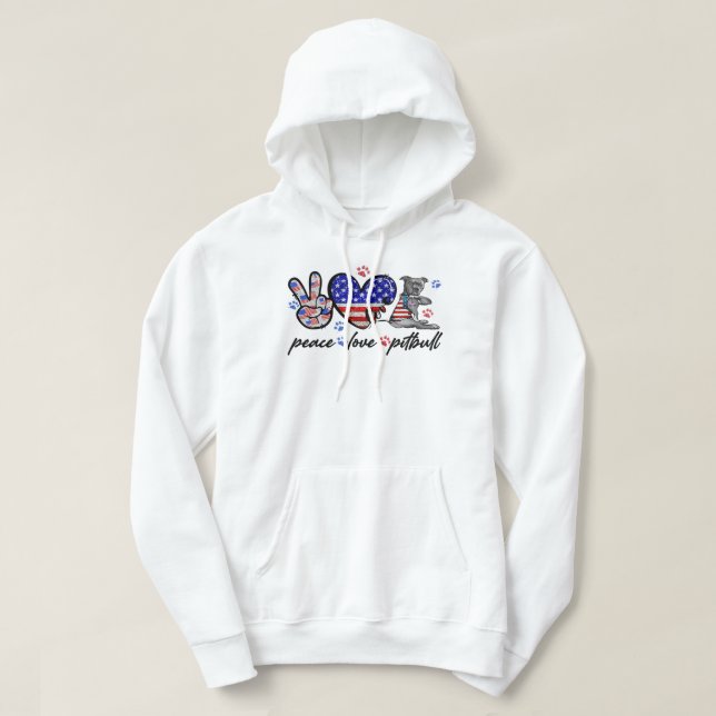 Sudadera Pitbull Dog Peace Love Pitbull 4 De Julio América (Diseño del anverso)