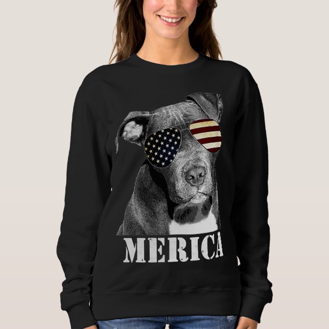 Sudadera Pitbull Funny Patriotic Dog Usa Sun Glasses (Anverso)