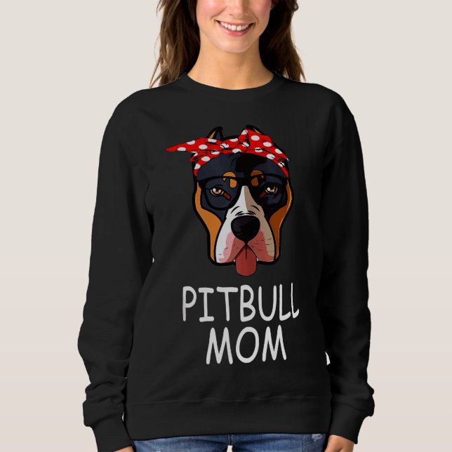 Sudadera Pitbull Funny Perro Mamá Gafas de sol Bandana (Anverso)