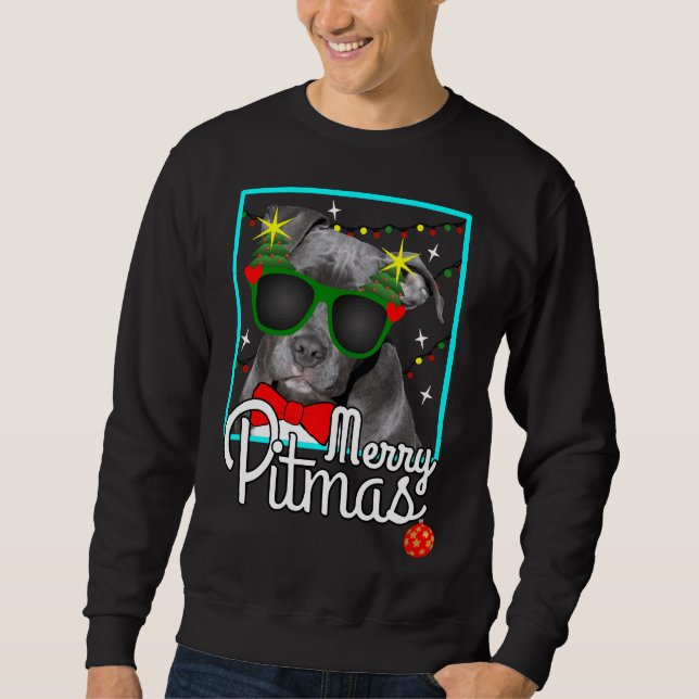 Sudadera Pitbull Funny Pit Bulldog Navidades Merry Pitmas (Anverso)
