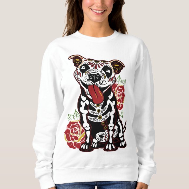 Sudadera Pitbull Sugar Skull para mujeres, hombres Pitbull  (Anverso)