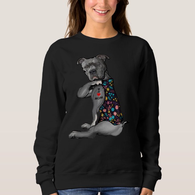 Sudadera Pitbull Tattoo Amo A Mamá Flor Perro Pitbull Lover (Anverso)
