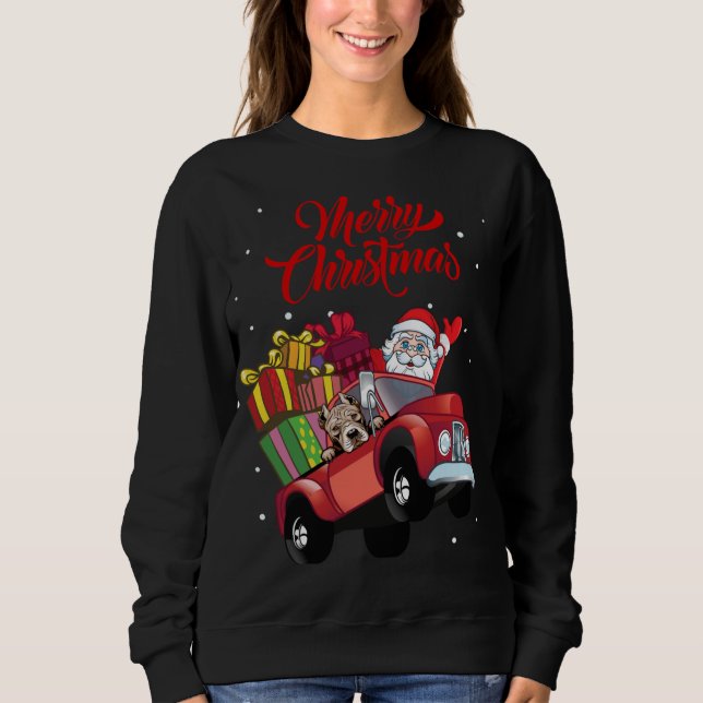 Sudadera Pitbull Terrier Estadounidense Con Santa Claus En  (Anverso)