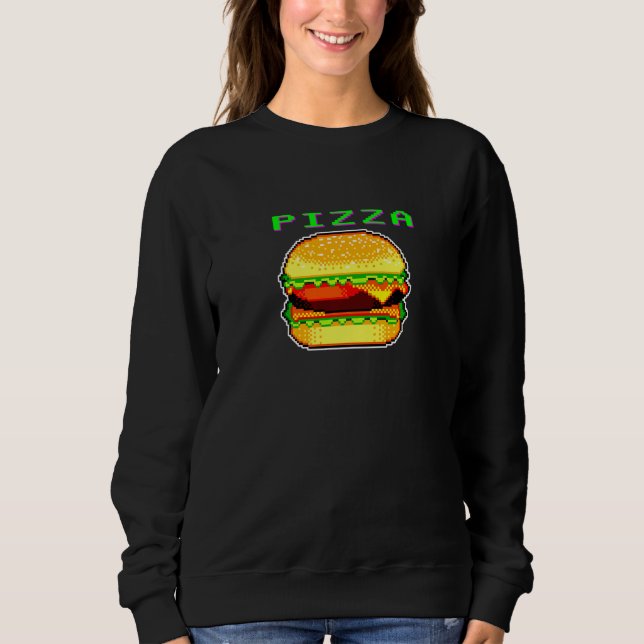 Sudadera Pizza Cheeseburger 8 bits Pixel 80 Ironic Gamer Ge (Anverso)