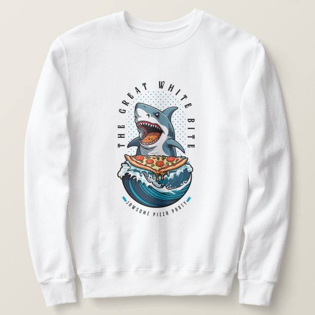 Sudadera Pizza de Comer Tiburón | El gran jawsome blanco (Anverso del diseño)