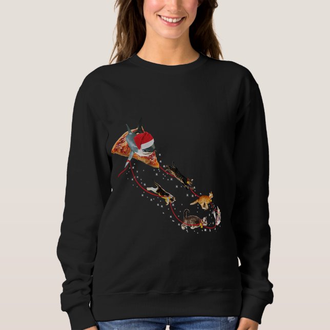 Sudadera Pizza Santa Shark Navidades Cat Shirt Sharkmas Xma (Anverso)