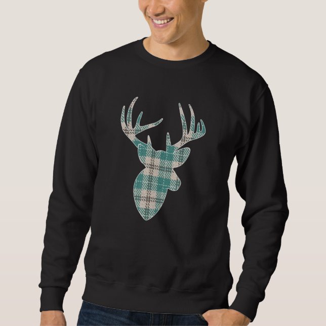 Sudadera Plaid Buffalo Emerald Tan Plaid Deer Head Christma (Anverso)