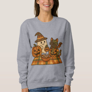 Sudadera Plaid Ghost and Cat Halloween Sweatshirt | Cute