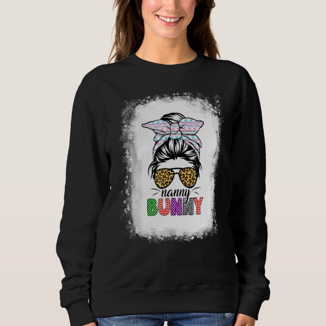 Sudadera Plaid Messy Bun Nanny Bunny Easter Leopard Women (Anverso)