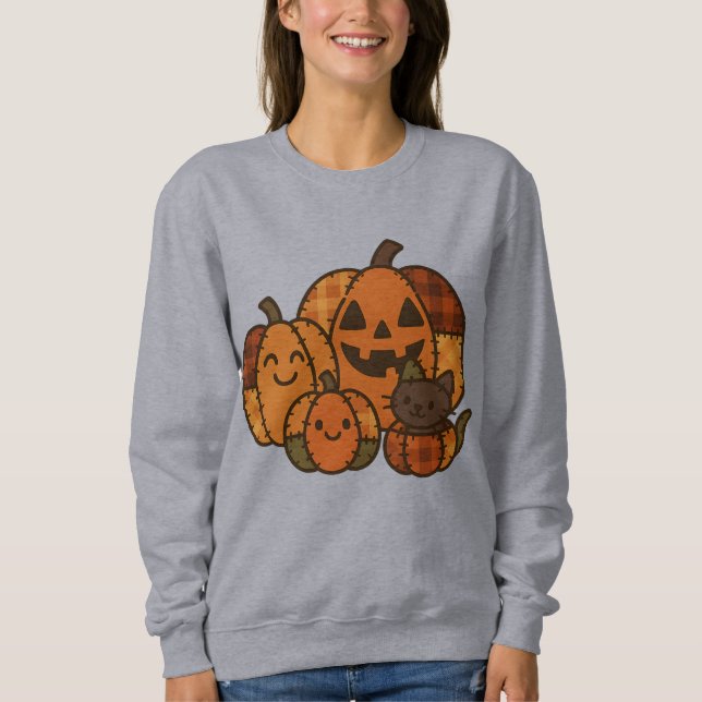 Sudadera Plaid Pumpkin Patch with Cat Sweatshirt | Cute  (Anverso)