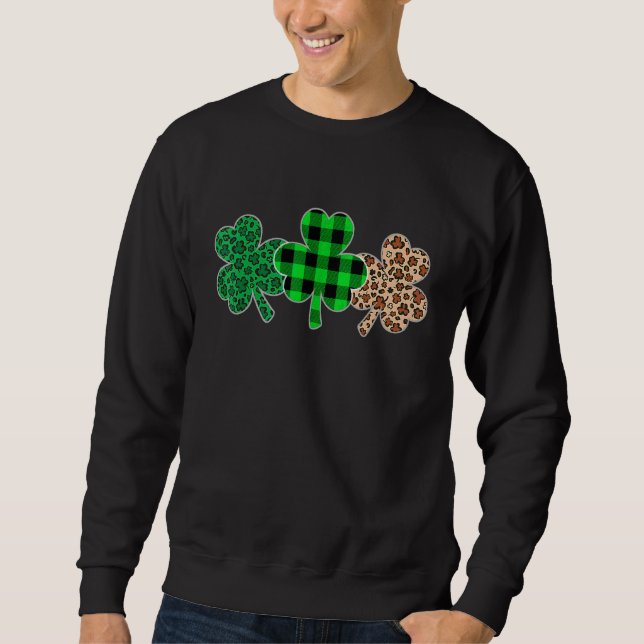 Sudadera Plaid Shamrock Leopard Camouflage Funny St Ptricks (Anverso)