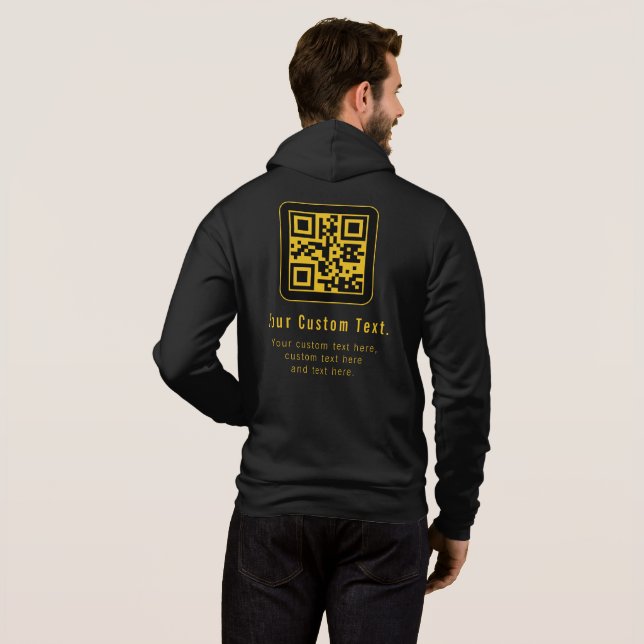Sudadera Plantilla de código QR y texto editable | Negro y  (Reverso completo)