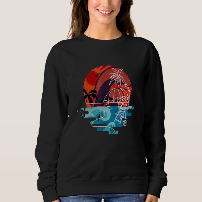 Sudadera Playa de Palm Tree Retro Isla Tropical Veraniega D (Anverso)