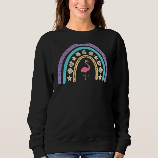 Sudadera Playa rosa Flamingo Seashell Rainbow Summer Beach (Anverso)