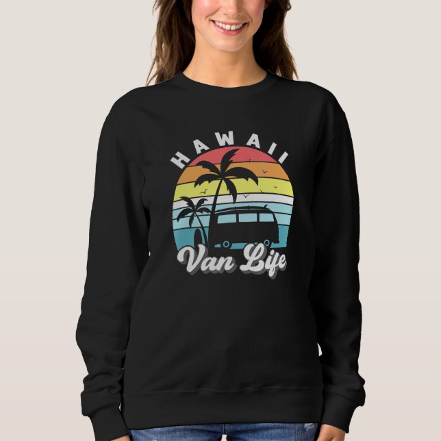 Sudadera Playa Tropical Hawaii Van Life Palm Tree Surfboard (Anverso)