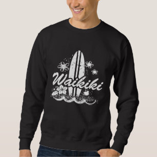 Sudadera Playa Waikiki Hawaii con tabla de surf estropeada