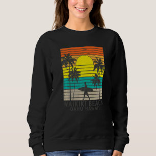 Sudadera Playa Waikiki Oahu Hawái Surfista Palma Árbol Surf
