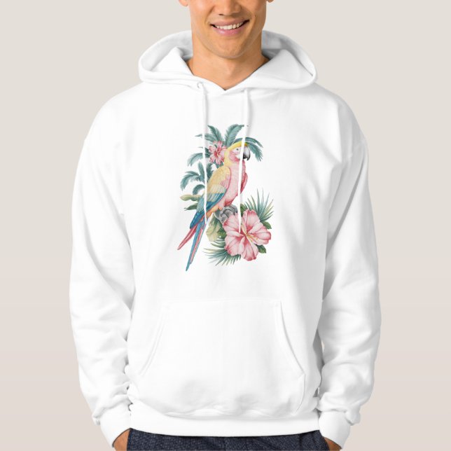 Sudadera Playas de veraneo de moda Parrot y Flores Hibiscus (Anverso)