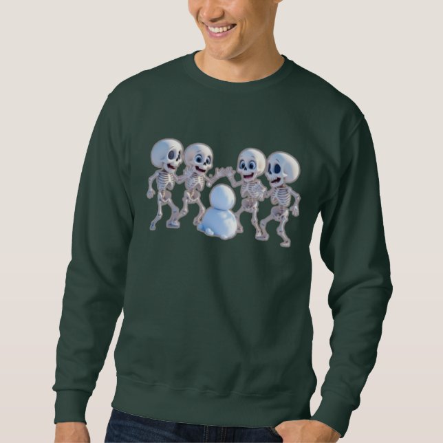 Sudadera Playful Skeletons Building a Snowman – 3D Cartoon, (Anverso)