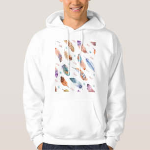 Sudadera Plumas dibujadas a mano: Patrón de fondo blanco