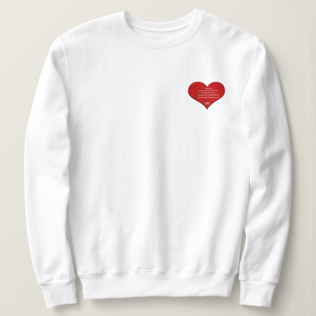 Sudadera Poema de amor del corazón rojo grande (Anverso del diseño)