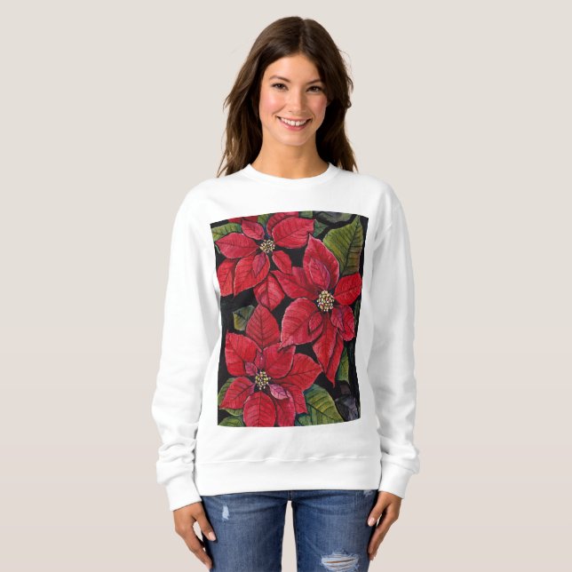 Sudadera Poinsettia vibrante en acuarela (Anverso completo)