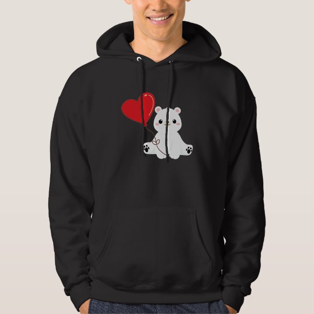 Sudadera Polar Bear With Heart Balloon Valentines Day Love  (Anverso)