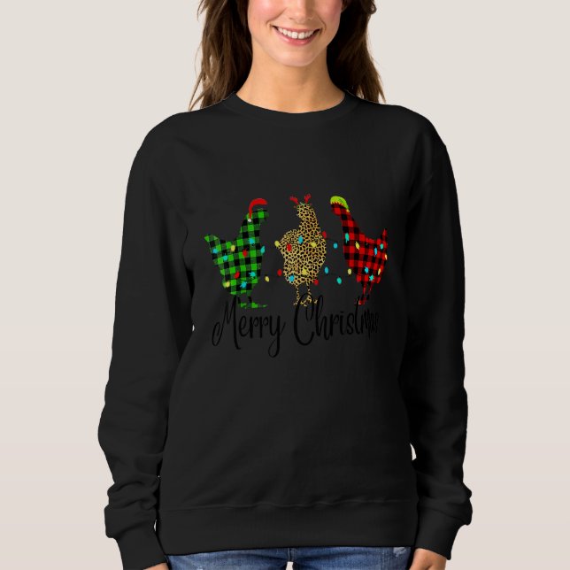 Sudadera Pollo Feliz Navidad Rojo Verde Cuadros Leopardo Pa (Anverso)