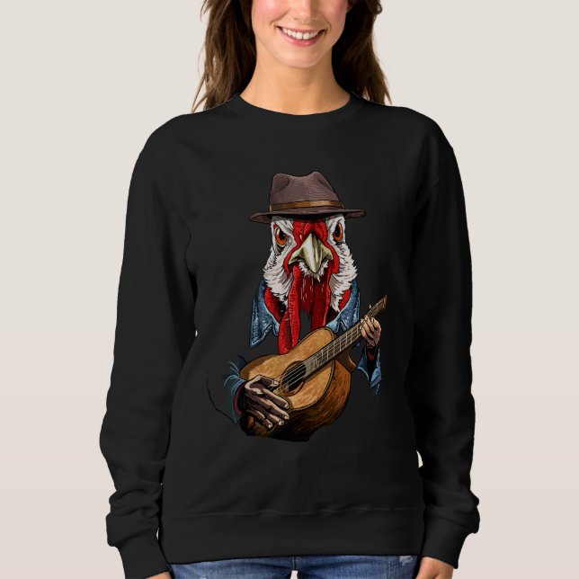 Sudadera Pollo tocando guitarra acústica Pollo  Guitar Pl (Anverso)