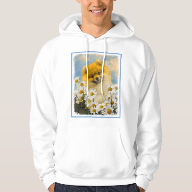 Sudadera Pomerania en pintura de Daisies - Arte de perro or (Anverso)